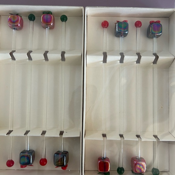 2-Sets Holiday Colorful Glass Swizzle Sticks Set of 8 - Picture 4 of 4
